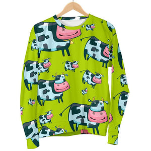 Cartoon Smiley Cow Pattern Print Women's Crewneck Sweatshirt GearFrost