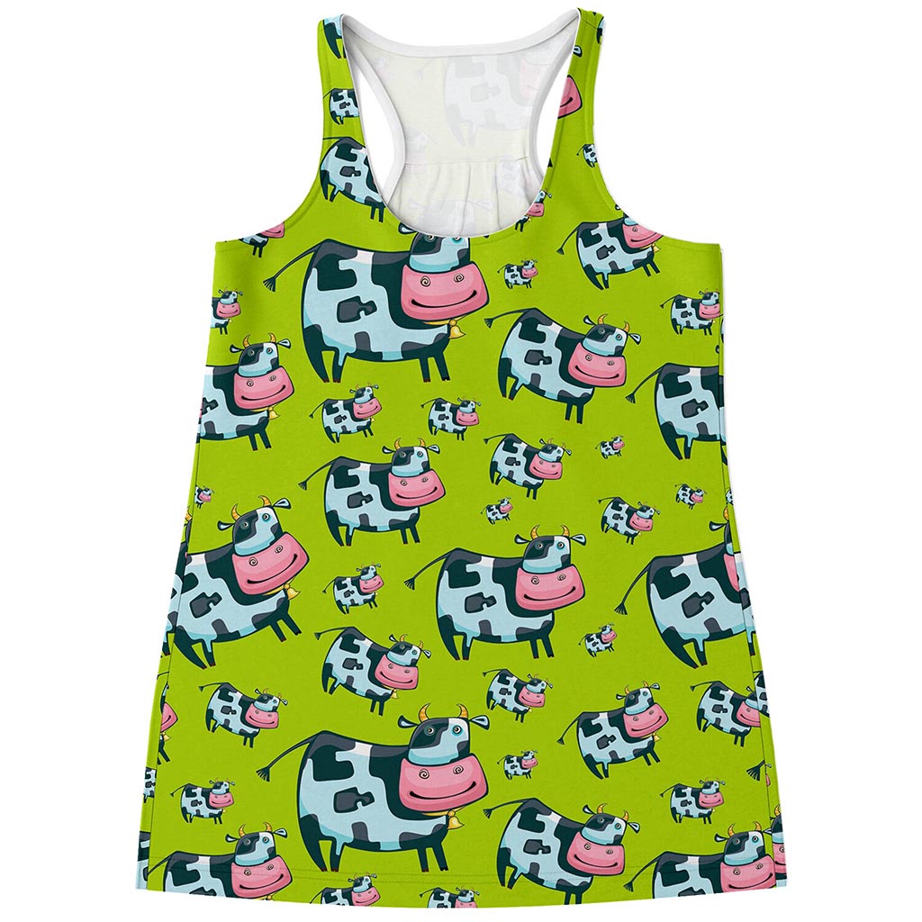 Cartoon Smiley Cow Pattern Print Women's Racerback Tank Top