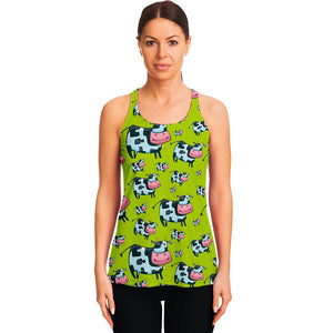 Cartoon Smiley Cow Pattern Print Women's Racerback Tank Top