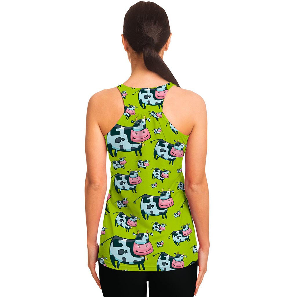 Cartoon Smiley Cow Pattern Print Women's Racerback Tank Top