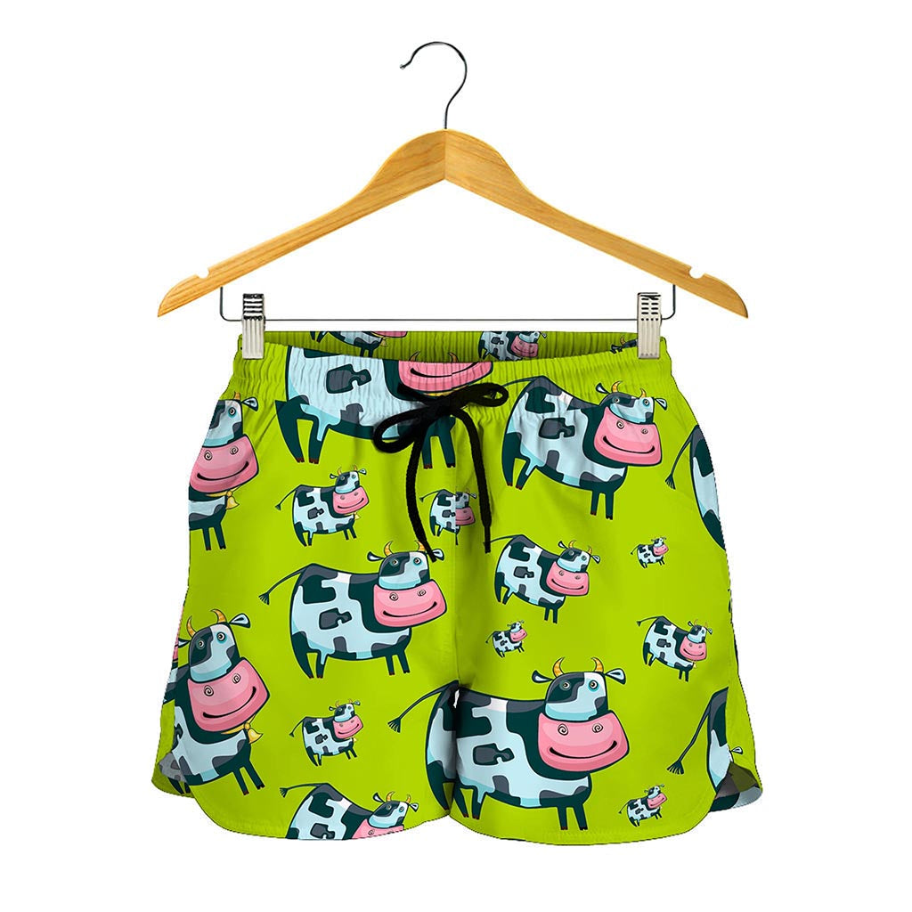 Cartoon Smiley Cow Pattern Print Women's Shorts