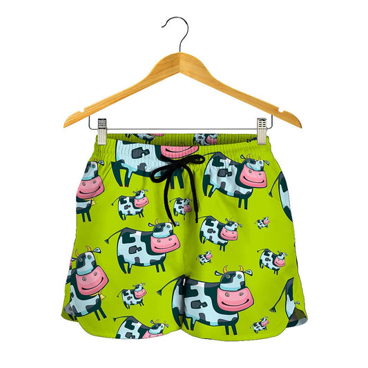 Cartoon Smiley Cow Pattern Print Women's Shorts