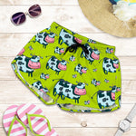 Cartoon Smiley Cow Pattern Print Women's Shorts