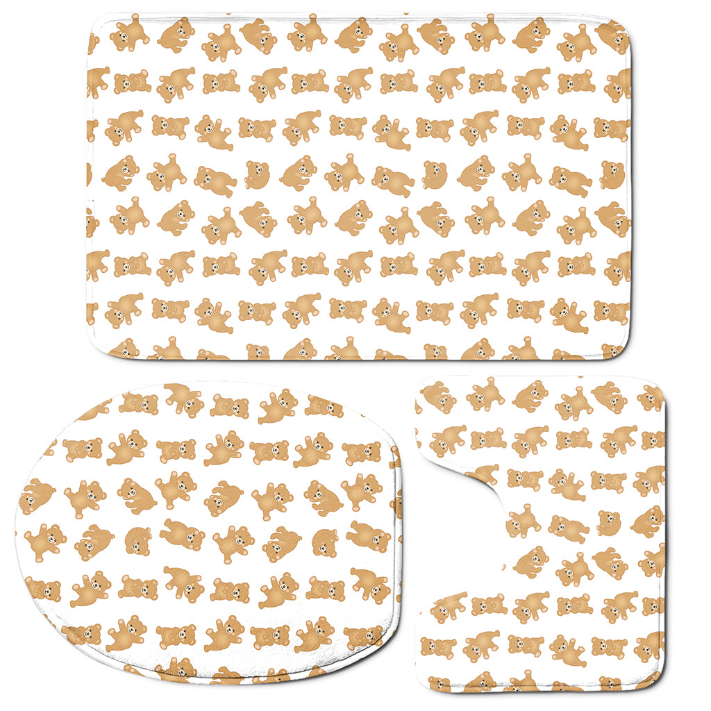 Cartoon Teddy Bear Pattern Print 3 Piece Bath Mat Set