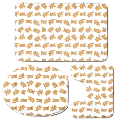 Cartoon Teddy Bear Pattern Print 3 Piece Bath Mat Set