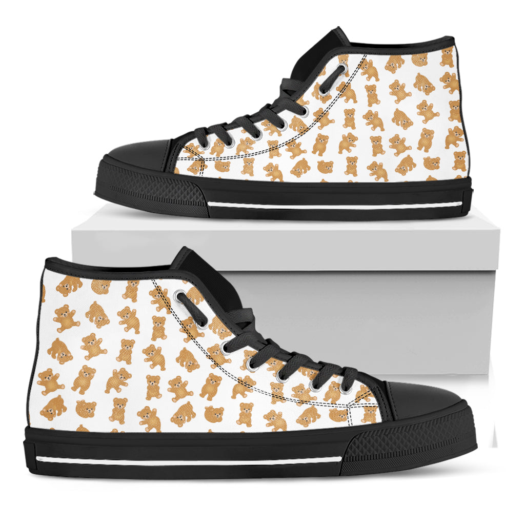 Cartoon Teddy Bear Pattern Print Black High Top Shoes