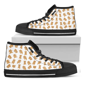 Cartoon Teddy Bear Pattern Print Black High Top Shoes