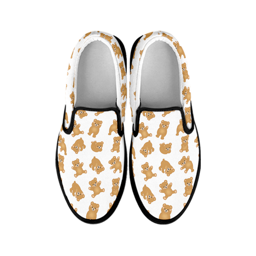 Cartoon Teddy Bear Pattern Print Black Slip On Shoes