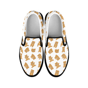 Cartoon Teddy Bear Pattern Print Black Slip On Shoes