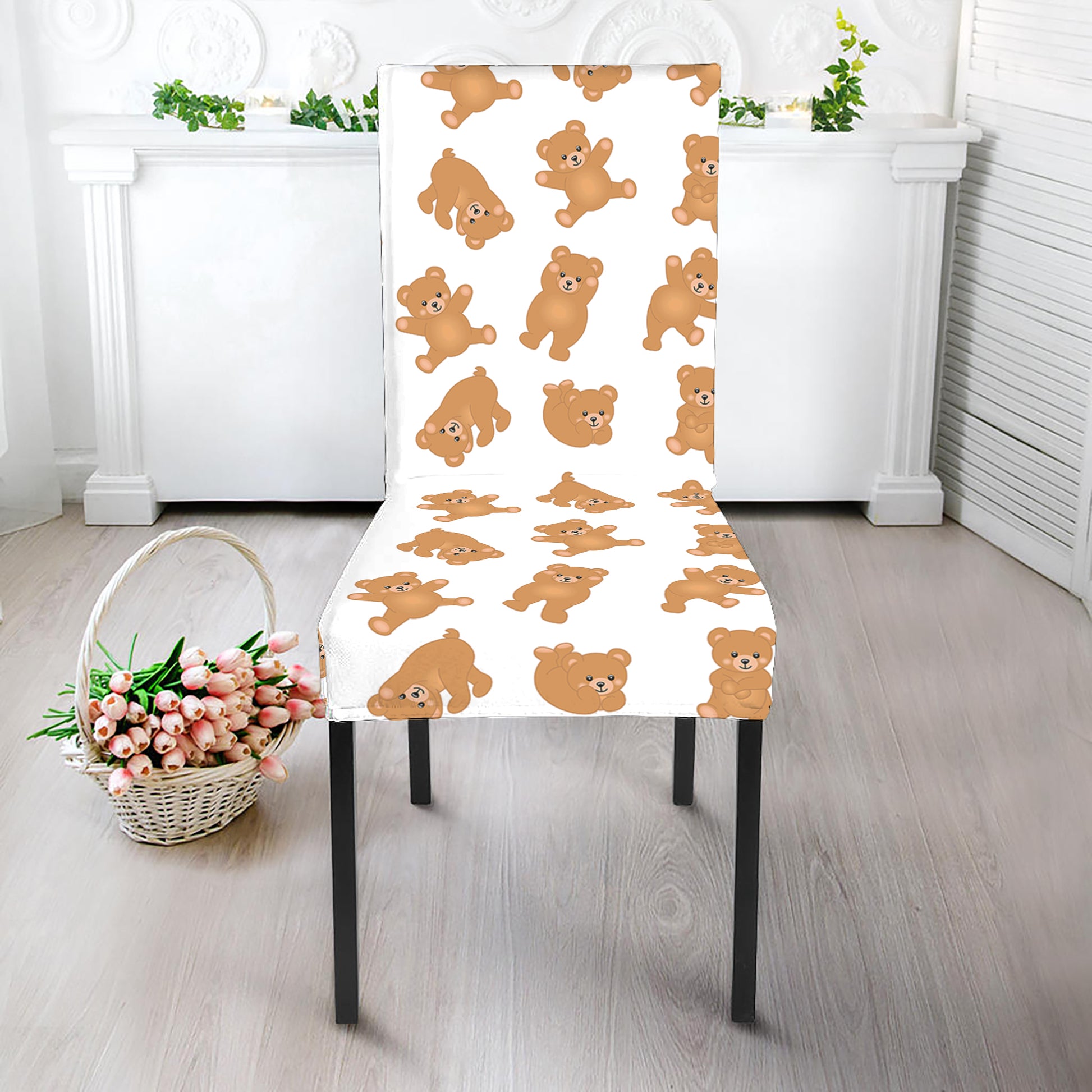 Cartoon Teddy Bear Pattern Print Dining Chair Slipcover