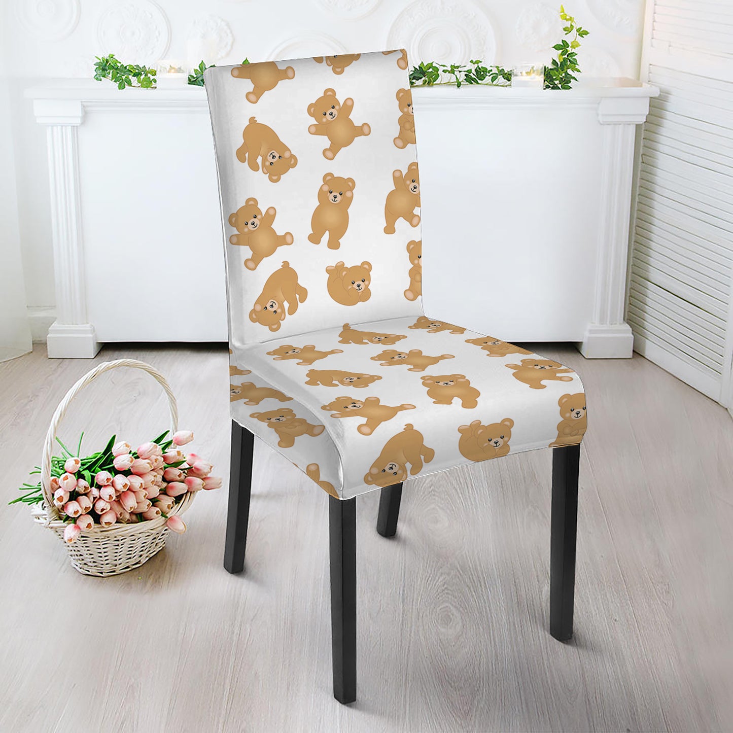 Cartoon Teddy Bear Pattern Print Dining Chair Slipcover