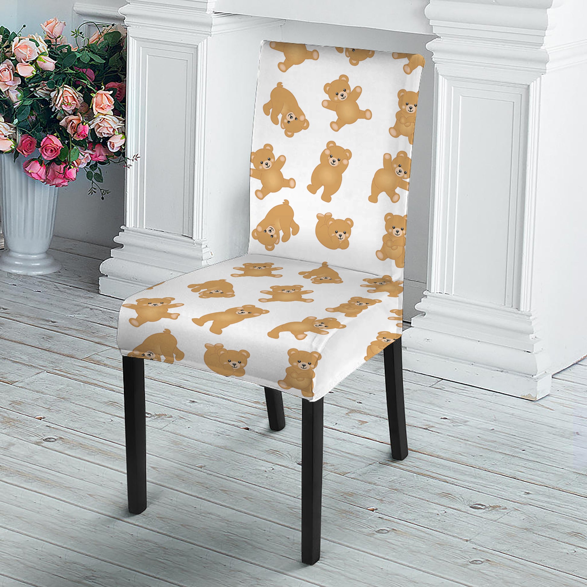 Cartoon Teddy Bear Pattern Print Dining Chair Slipcover