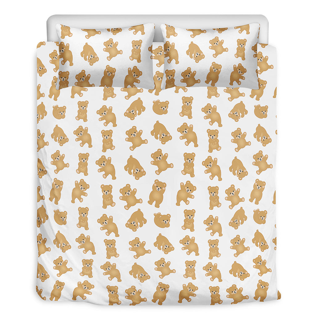Cartoon Teddy Bear Pattern Print Duvet Cover Bedding Set