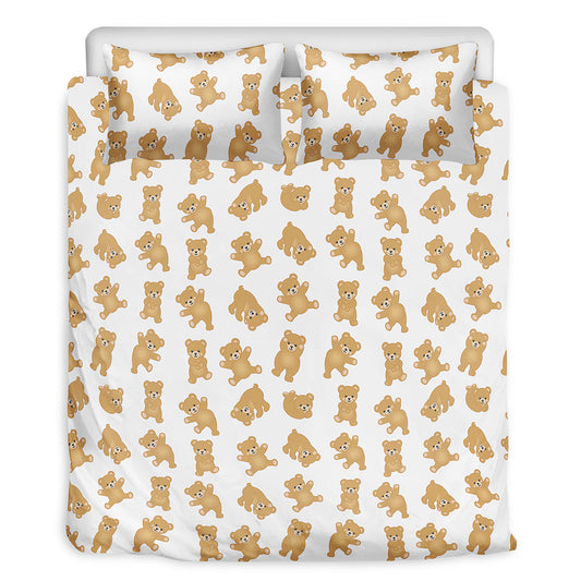 Cartoon Teddy Bear Pattern Print Duvet Cover Bedding Set