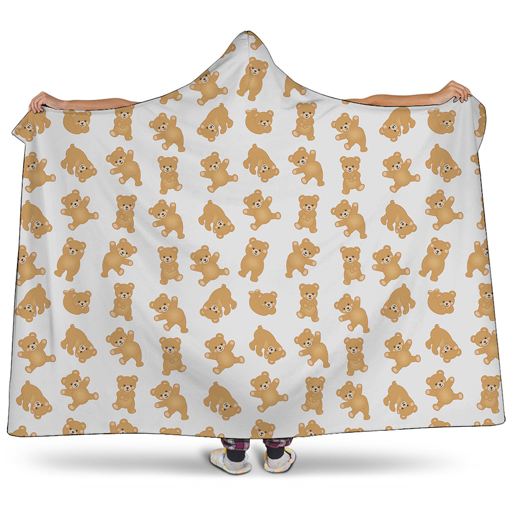 Cartoon Teddy Bear Pattern Print Hooded Blanket