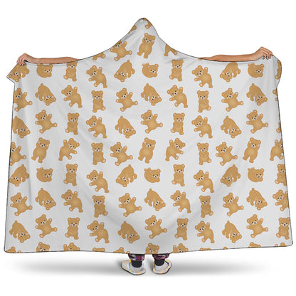 Cartoon Teddy Bear Pattern Print Hooded Blanket