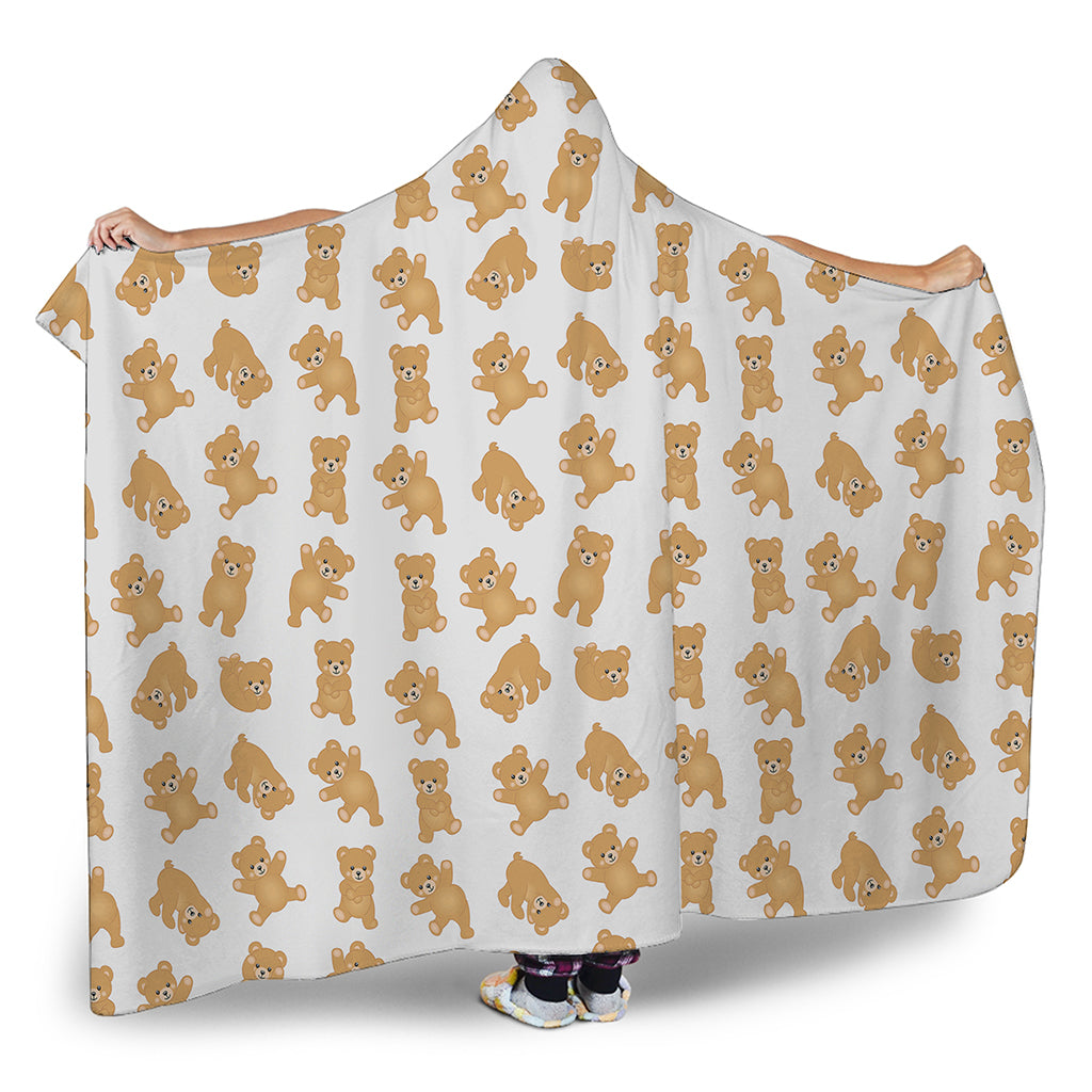 Cartoon Teddy Bear Pattern Print Hooded Blanket