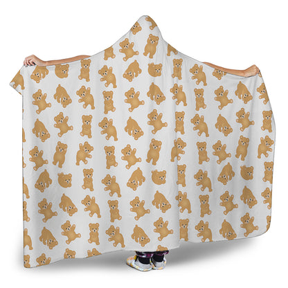 Cartoon Teddy Bear Pattern Print Hooded Blanket