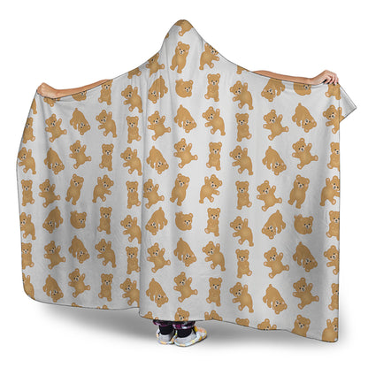 Cartoon Teddy Bear Pattern Print Hooded Blanket