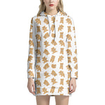 Cartoon Teddy Bear Pattern Print Hoodie Dress