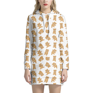 Cartoon Teddy Bear Pattern Print Hoodie Dress