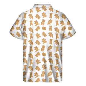 Cartoon Teddy Bear Pattern Print Men's Short Sleeve Shirt