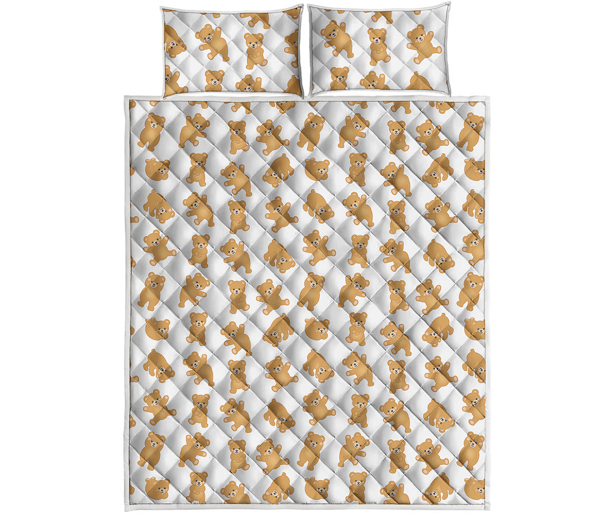 Cartoon Teddy Bear Pattern Print Quilt Bed Set