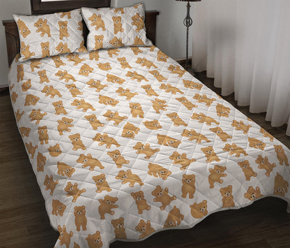 Cartoon Teddy Bear Pattern Print Quilt Bed Set