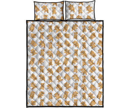 Cartoon Teddy Bear Pattern Print Quilt Bed Set