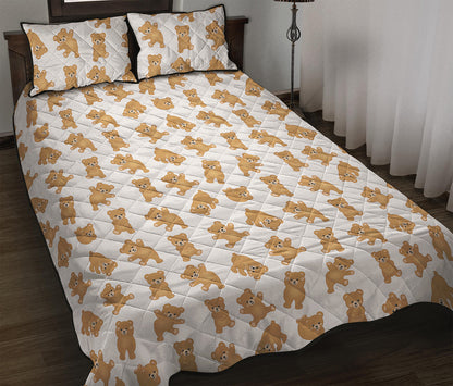 Cartoon Teddy Bear Pattern Print Quilt Bed Set
