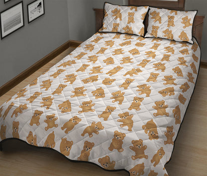 Cartoon Teddy Bear Pattern Print Quilt Bed Set