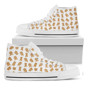 Cartoon Teddy Bear Pattern Print White High Top Shoes