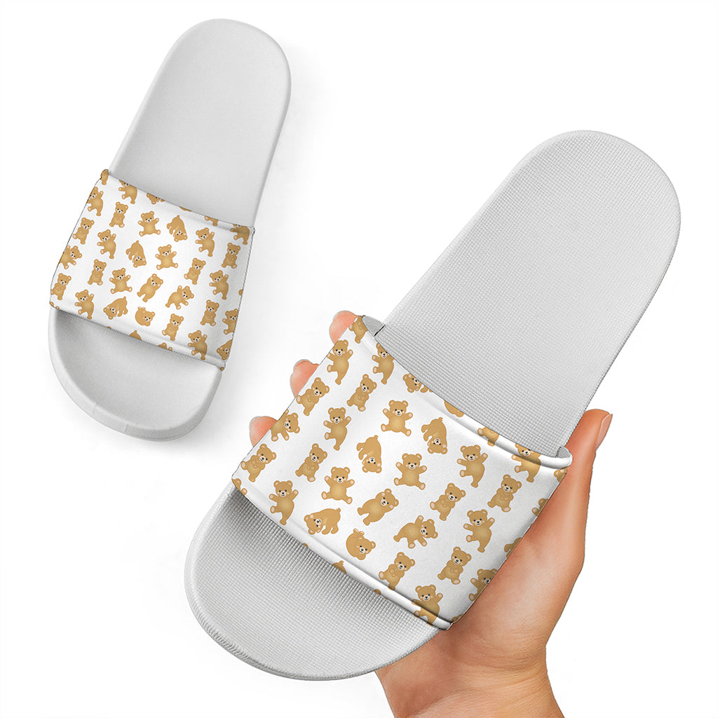 Cartoon Teddy Bear Pattern Print White Slide Sandals
