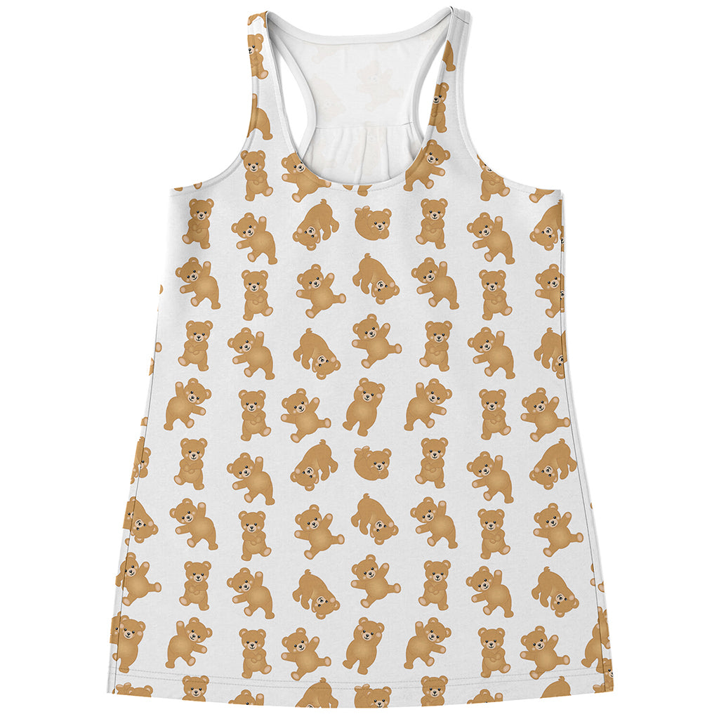 Cartoon Teddy Bear Pattern Print Women's Racerback Tank Top