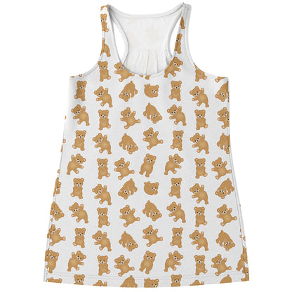 Cartoon Teddy Bear Pattern Print Women's Racerback Tank Top