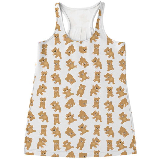 Cartoon Teddy Bear Pattern Print Women's Racerback Tank Top