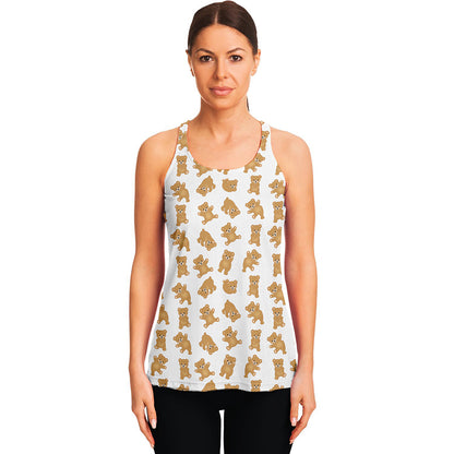 Cartoon Teddy Bear Pattern Print Women's Racerback Tank Top