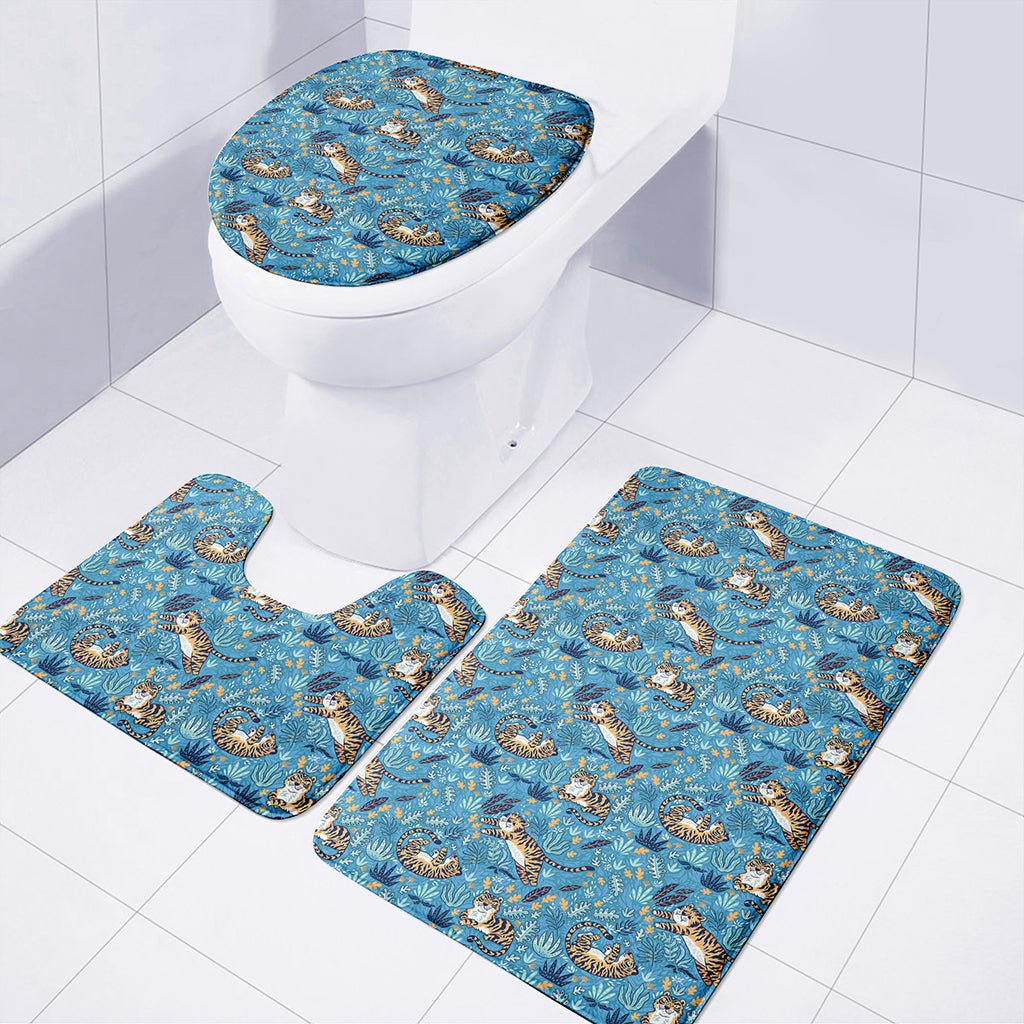 Cartoon Tiger Pattern Print 3 Piece Bath Mat Set