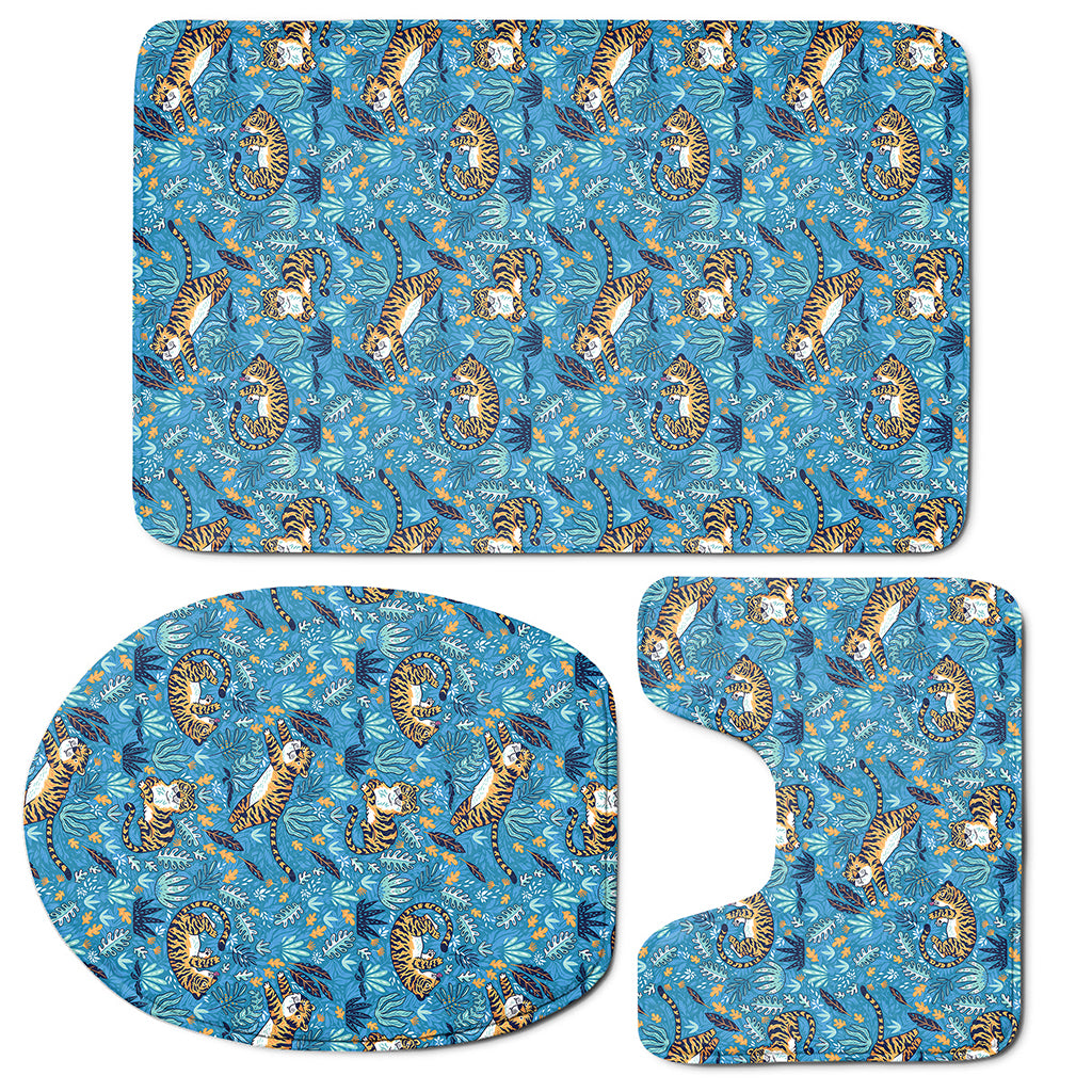 Cartoon Tiger Pattern Print 3 Piece Bath Mat Set