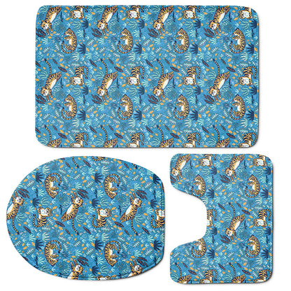 Cartoon Tiger Pattern Print 3 Piece Bath Mat Set