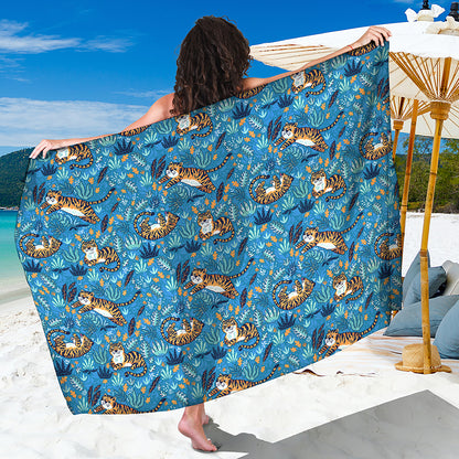 Cartoon Tiger Pattern Print Beach Sarong Wrap