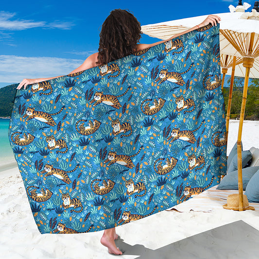 Cartoon Tiger Pattern Print Beach Sarong Wrap