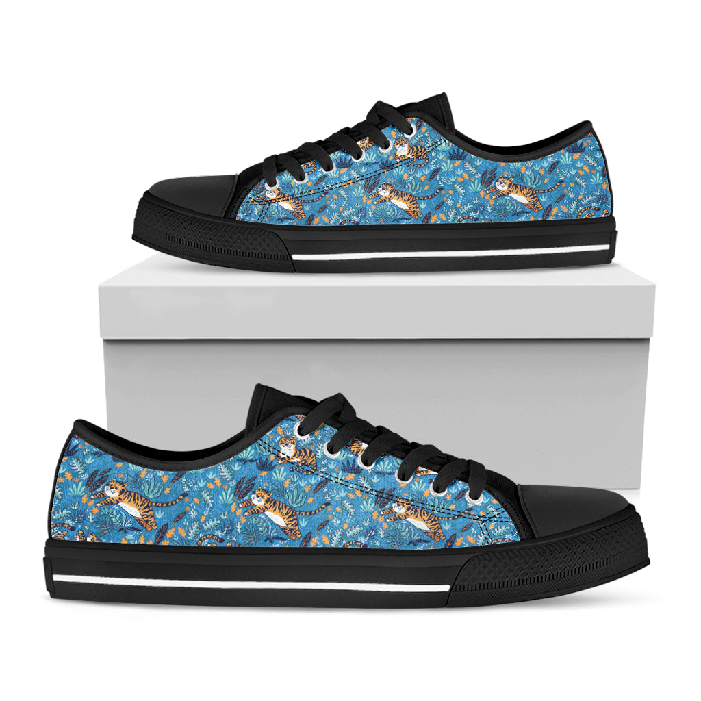 Cartoon Tiger Pattern Print Black Low Top Shoes