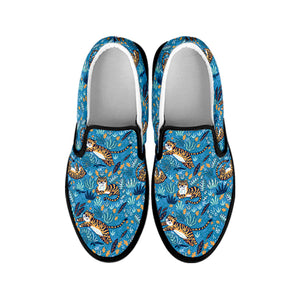 Cartoon Tiger Pattern Print Black Slip On Shoes