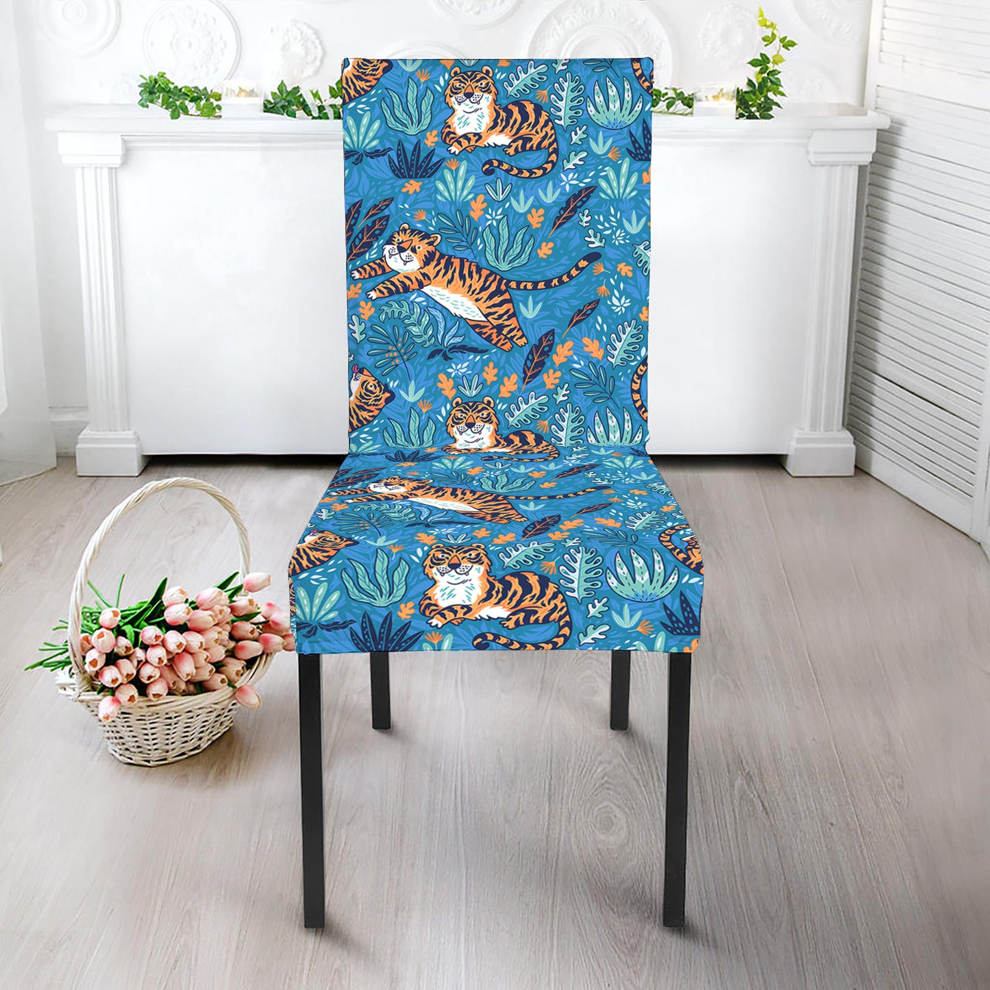 Cartoon Tiger Pattern Print Dining Chair Slipcover