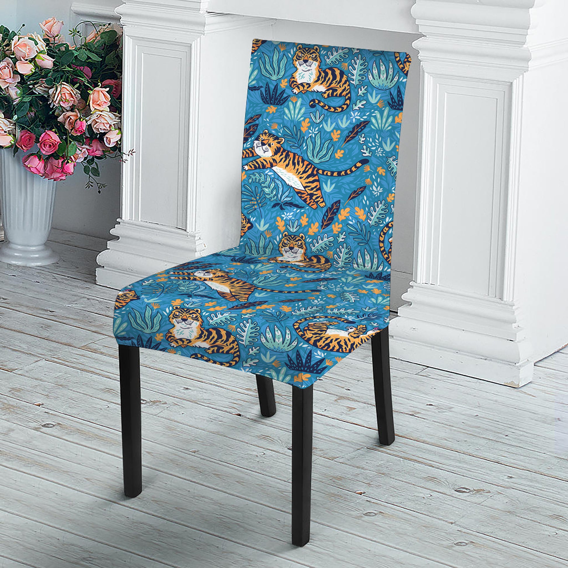 Cartoon Tiger Pattern Print Dining Chair Slipcover