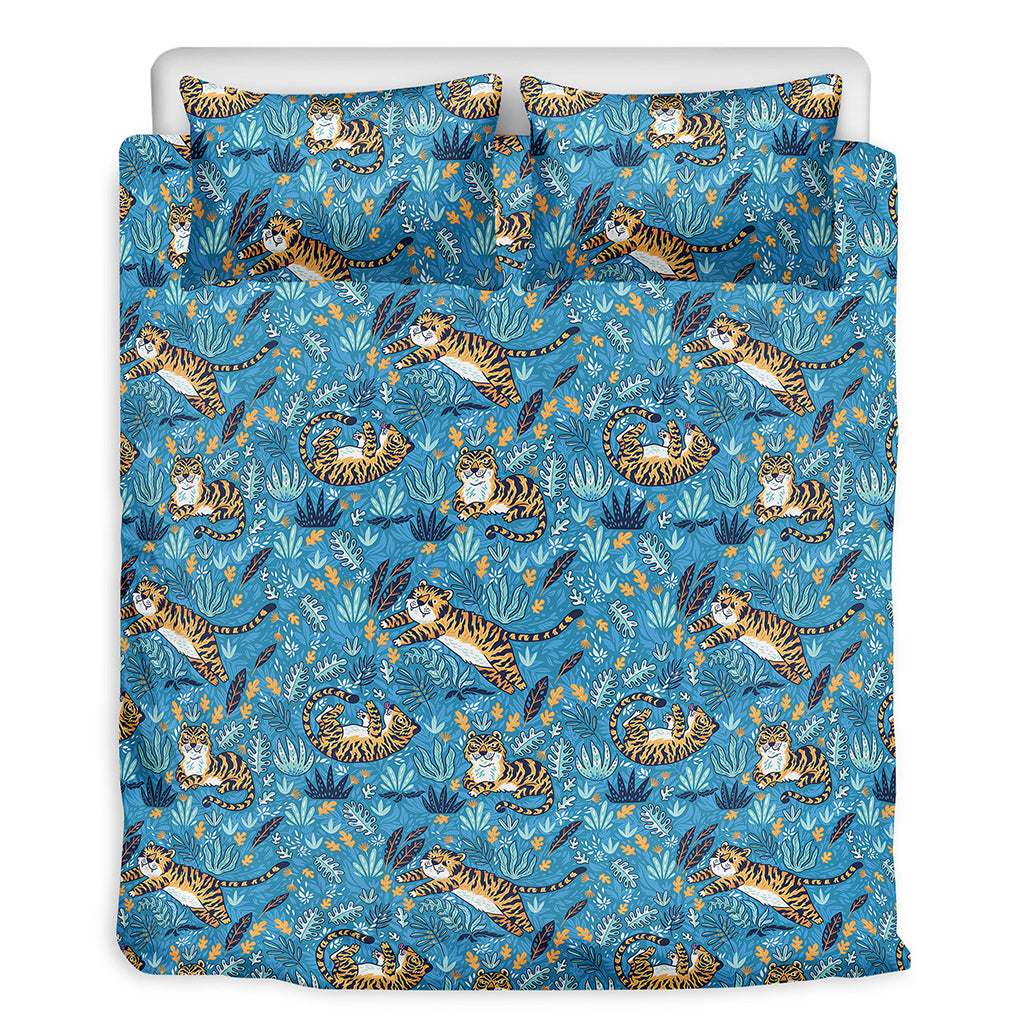 Cartoon Tiger Pattern Print Duvet Cover Bedding Set