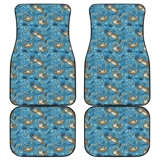 Cartoon Tiger Pattern Print Front and Back Car Floor Mats