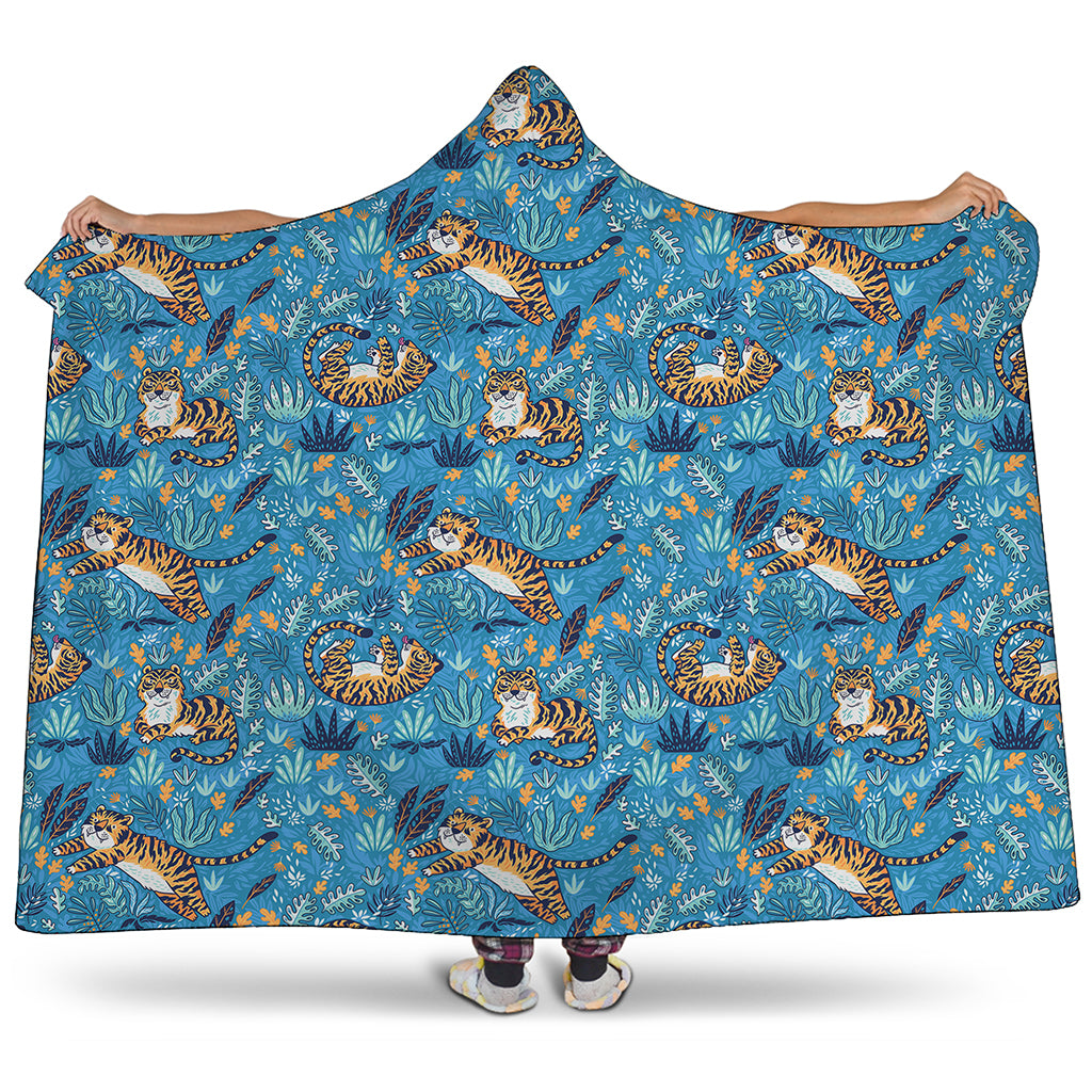 Cartoon Tiger Pattern Print Hooded Blanket