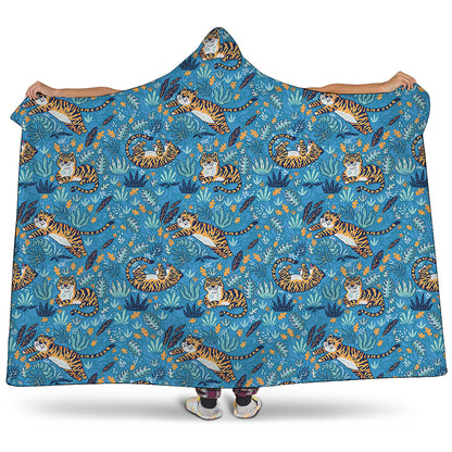 Cartoon Tiger Pattern Print Hooded Blanket